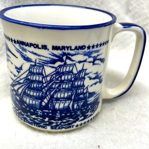 Japan vintage blue&white Annapolis Maryland coffee cup 3.5x3.5